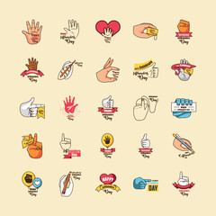 set of icons international lefthanders day