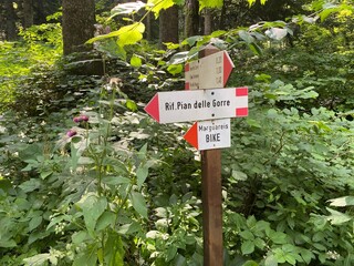 Marguareis natural park: information signs for the paths. Piedmont, Italy
