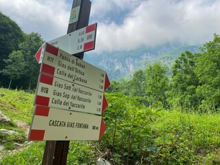 Marguareis natural park: information signs for the paths. Piedmont, Italy