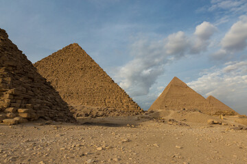 Famous great Giza Pyramids in sand desert in Cairo.