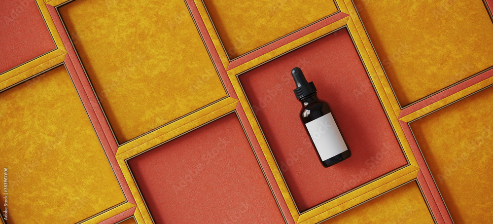 Poster minimal background for product presentation. velvet box with brass edge. 3d render illustration. cli