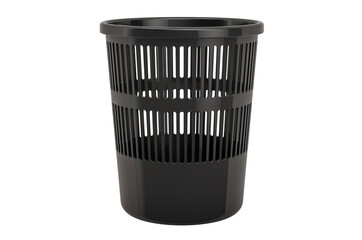 Black plastic garbage bin, office trash can. 3D rendering