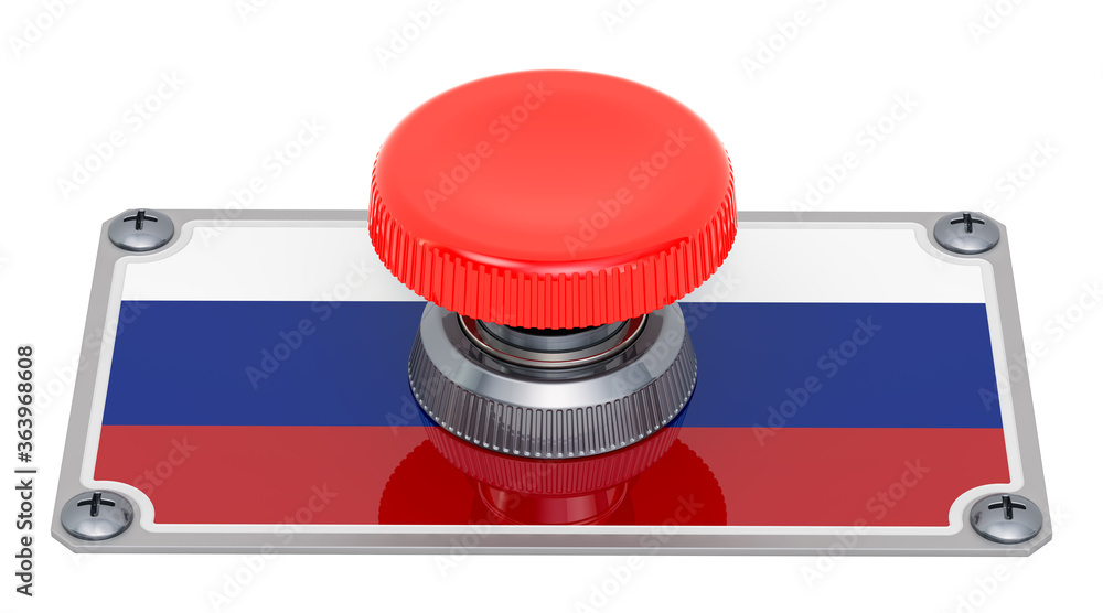 Poster push button with russian flag, 3d rendering