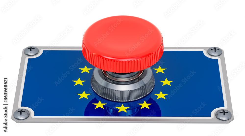 Poster push button with the european union flag, 3d rendering