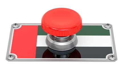 Push button with the United Arab Emirates flag, 3D rendering