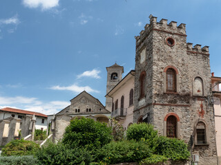 Fototapeta na wymiar ancient stone tower in the village square