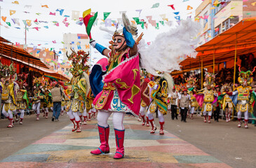 Bolivian carnival in Oruro with masked dancers