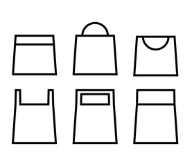 Conjunto de fundas plásticas o de cartón diferentes diseños. Ilustración vector estilo plano líneas. Siluetas y forma. Funda o bolsa de reciclaje