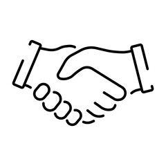 A simple linear icon representing a handshake.