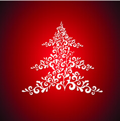 christmas tree on red background