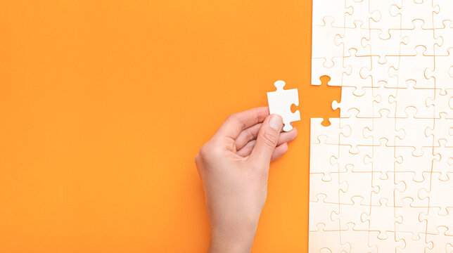 Business concept of white jigsaw puzzle.
