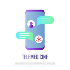 Telemedicine: online chat with doctor on smartphone screen. Online consultation. Gradient icon. Non-contact diagnostics. Vector illustration.