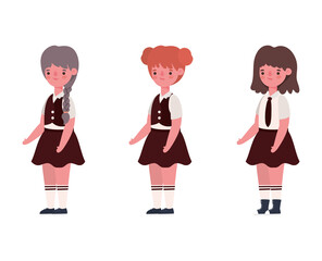 Girls kids cartoons with uniforms design, Back to school eduacation class lesson theme Vector illustration