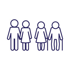 grandparents and couple avatars line style icon design, Family relationship and generation theme Vector illustration