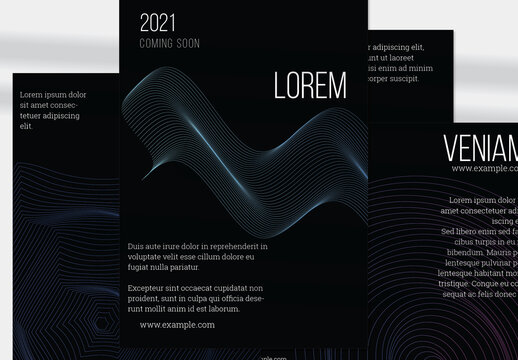 Blue Wave Vertical Flyer Layout with Geometric Wireframe Shape