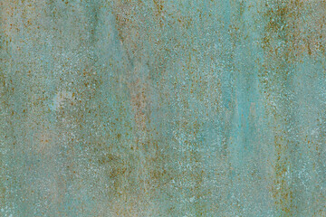 Turquoise dirty rusty peeling background.