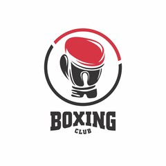Boxing club vector symbol with boxing glove in the circle. Red and black sport icon.