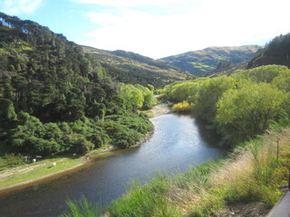 View from the Otago train as it travels through the Taieri Gorge, near Dunedin, New Zealand