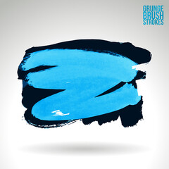 Blue brush stroke and texture. Grunge vector abstract hand - painted element. Underline and border design.