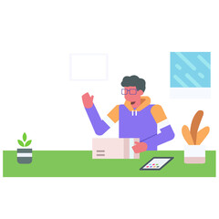 Male unboxing and review a product