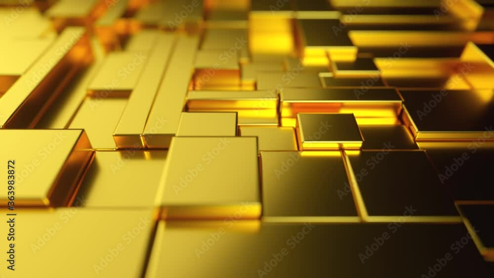 Poster abstract moving surface made of gold. seamless loop 3d render