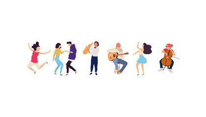 Dancing people vector isolated illustration. Musicians flat illustration