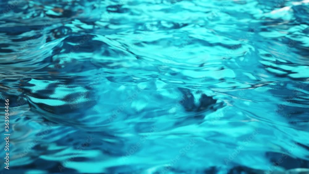 Poster pure blue water in the pool with light reflections. slow motion. seamless loop 3d render
