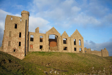 New Slains Castle a 16th Century ruin near the fishing village of Cruden Bay Aberdeenshire Scotland...