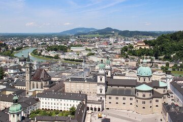 Fototapeta na wymiar Beautiful cityscape. Panoramic view of Salzburg from above, Austria.