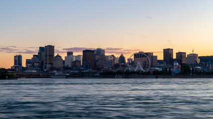 Montreal, Canada - june 2020 : evening view of Montreal's city skyline, as seen from Saint Helen island