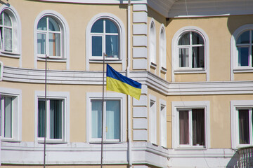 National flag of independent Ukraine waving in the wind