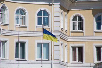 National flag of independent Ukraine waving in the wind