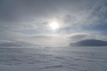 Dovrefjell National Park in winter. Winter landscape, norway. Scandinavian mountain range