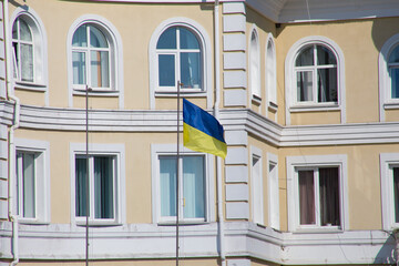 National flag of independent Ukraine waving in the wind