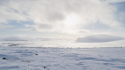 Dovrefjell National Park in winter. Winter landscape, norway. Scandinavian mountain range