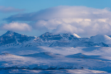 Fototapeta na wymiar Dovrefjell National Park in winter. Winter landscape, norway. Scandinavian mountain range