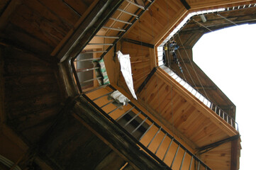 Obraz premium Old wooden balconies. Original bottom view.