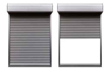 White metal roller door shutter isolated on white background
