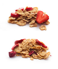 Corn flakes with srawberries isolated on white
