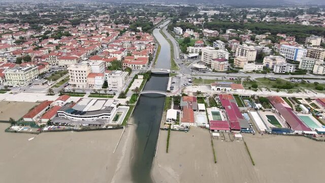 Amazing aerial view of Lido Di Camaiore on a spring morning, Tuscany