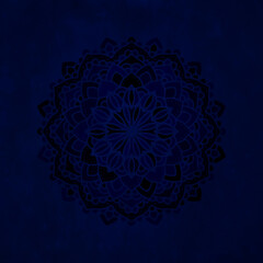 Dark blue vintage greeting card with Mandala. Great for invitation, flyer, menu, brochure, postcard, wallpaper, decoration, or any desired idea.