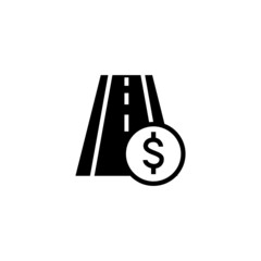Toll road icon in black flat glyph, filled style isolated on white background