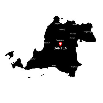 Black and white maps of Banten Province in Java Island with location icon