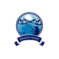 Modern fishing logo. Logo for fisherman. fish on a fishing hook illustration. fish on the rod illustration.