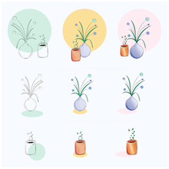Illustrated Decorative Indoor Plants Set