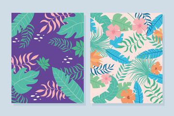 tropical leaves banner with exotic palm plants flowers and leaves