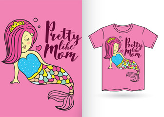 Cute mermaid hand drawn for t shirt
