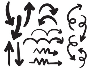 isolated big bold black ink brush childish hand drawn arrows set element for background, note, texture etc. vector design