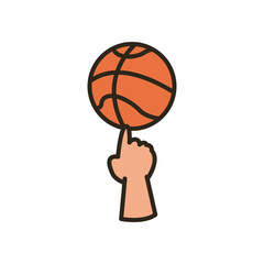 Hand with ball of basketball line and fill style icon vector design