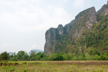Fototapeta na wymiar Nature image of Vang Vieng. a famous Landscape in Vang Vieng, Vientiane Province, Laos.